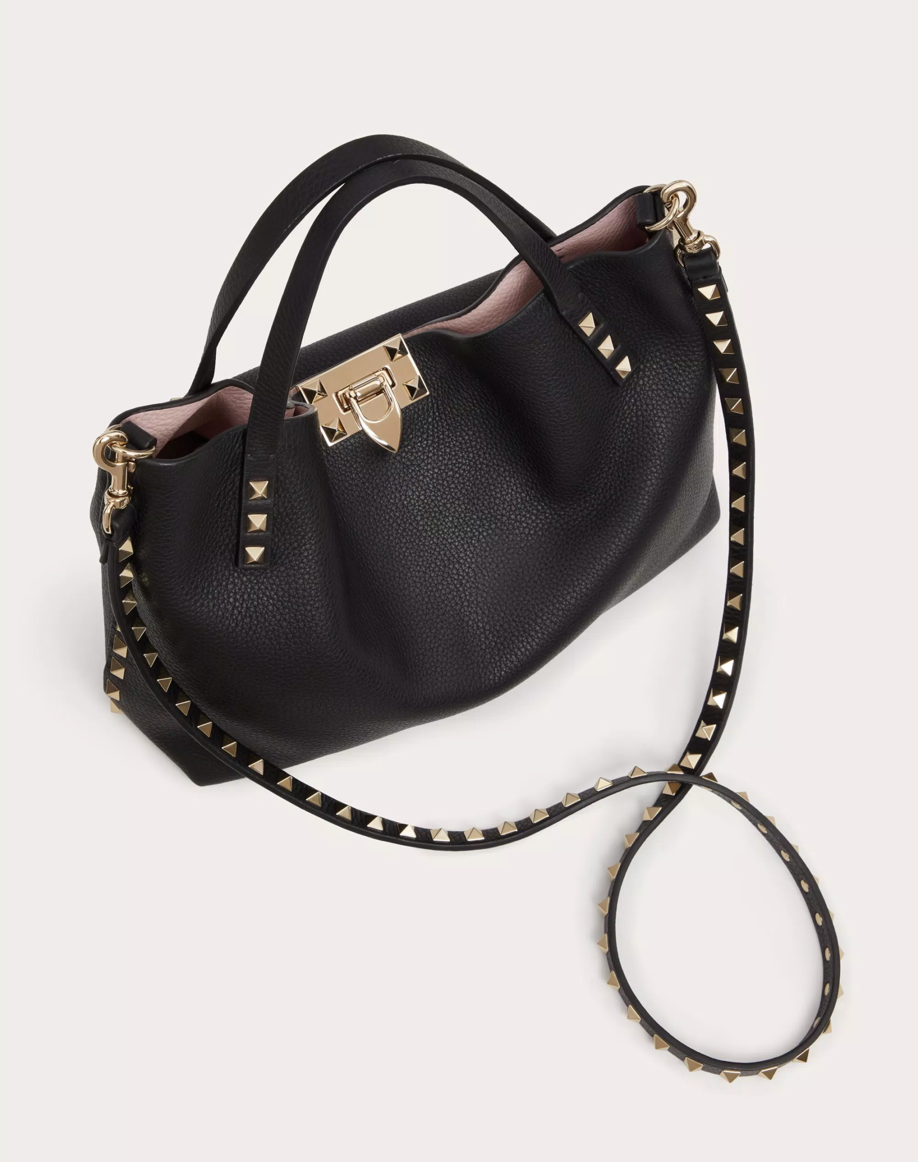 SMALL ROCKSTUD GRAINY CALFSKIN BAG WITH CONTRASTING LINING